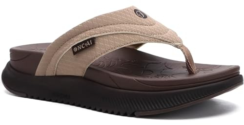 ONCAI Orthopädische Flip Flops Damen mit Arch Support Damen Orthotische Erholung Sandalen Komfortable Plantar Fasciitis Slip On Walking Sandale für Womans Indoor Outdoot Casual Sommer Braun 38.5
