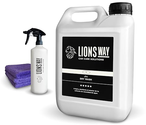 Limpieza De Coche Profesional En Seco C/Cera De Carnauba [RAPIDO y SIN agua] 5 LITROS. Sellado Cerámico e Hidrofobico P/Coche Y Moto. Limpiador Y Abrillantador De Exterior + Pulverizador + 2 Bayetas