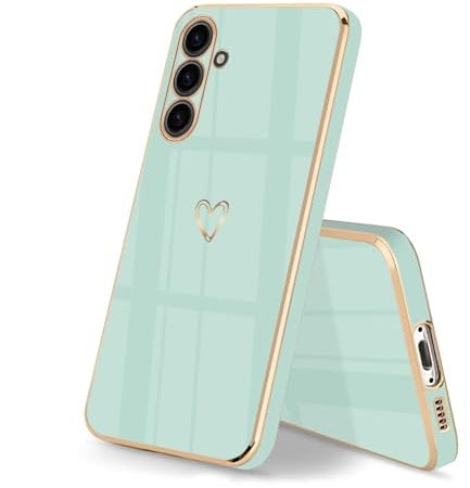 HopMore Silikon Hülle für Samsung Galaxy S24 5G Hülle, Handyhülle für Samsung S24 Schutzhülle Ultra Dünne Weich Voller Schutz Case, Slim Stoßfeste Cover mit Muster Motiv Herz, Minzgrün