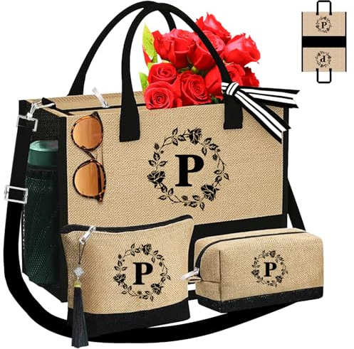Adoryoung Lot de 3 sacs fourre-tout à monogramme, cadeaux d'anniversaire pour femme, sacs fourre-tout personnalisés en jute pour elle, sœur, maman