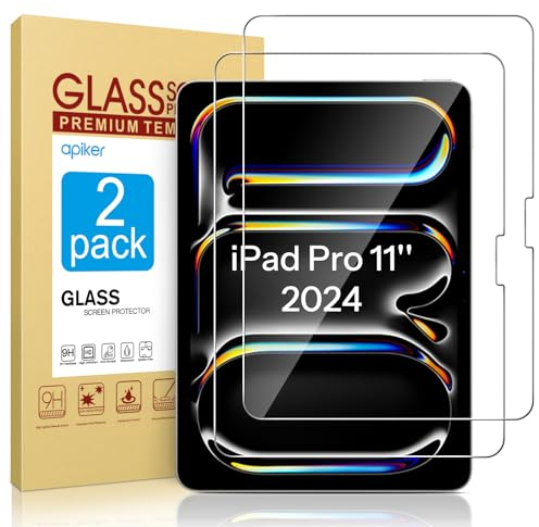 apiker für iPad Pro 11 Zoll M4 (2024) Panzer Schutz Glas, 9H Härte Folie kompatibel mit dem neuesten iPad Pro 11 2024, Anti- Kratzer, Bläschenfrei, 2 Stück Schutzfolie