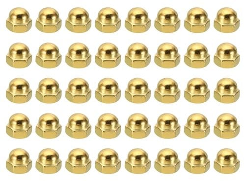 PATIKIL M6x1 Acorn Hex Bolt Covers, 40 Pcs Dome Head Carbon Steel Hexagon Decorative Cap Nuts for Home Repair, Industrial Equipment Fasteners, Gold Tone