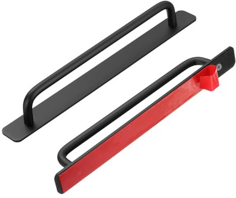 sourcing map 2pcs Adhesive Door Handle 9.6 No Drilling Closet Door Stick on Handle Drawer Pulls Aluminum Alloy for Kitchen Cupboard Window Sliding Closet Door, Black