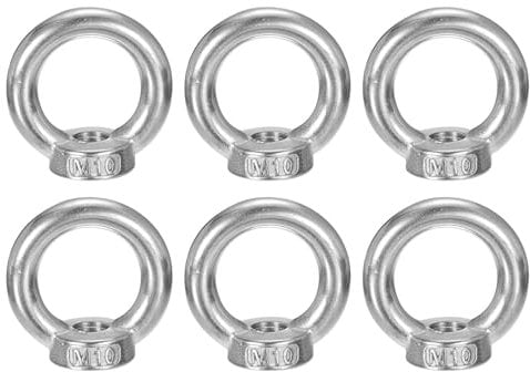 sourcing map M10-1.5x42mm Lifting Eye Nuts, 6 Pcs 304 Stainless Steel Round Ring Shape Female Threaded Nut Fastener for Home Repairs Rope Fitting