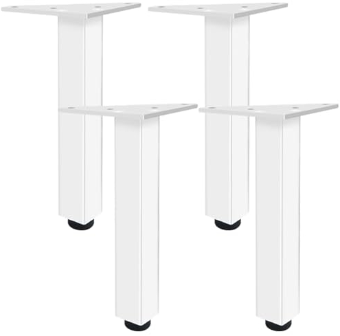 SZLXJMFL Tischbeine Weiße, 4er Set Tischbeine, Höhenverstellbar: 6-40cm Sofasfüße Vierkant Schrank Füße Couchtisch Beine Sockelfuß Tischfüße Aluminiumlegierung Mit Schrauben-25cm/9.8