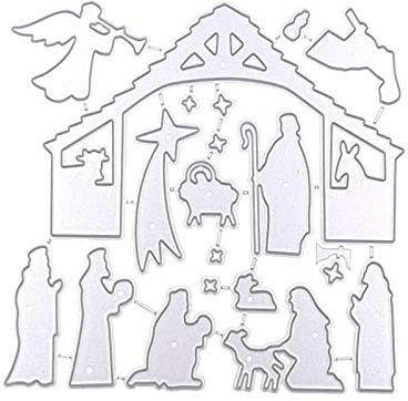 Montesy Metall-Stanzschablone, Motiv: Religion, Krippe, Schablone, Scrapbooking, Werkzeug, Schablone, Weihnachten, Papierkarten, Album, Vorlage, Dekoration, Basteln, 1 Set
