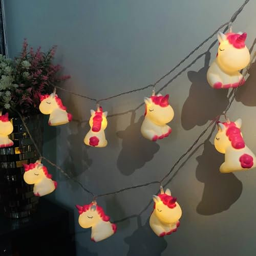 Riaxuebiy Einhorn Lichterketten,USB Angetriebene 10LED Einhornlampe Lichter,Einhorn Nachtlichter für Kinder Schlafzimmer Geburtstag Dekoration (Rosa Einhorn)