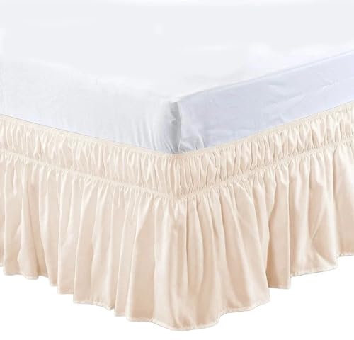 Cache Sommier Jupe de lit élastique à enrouler for chambre d'hôtel, sans Surface de lit, taille double/Full/Queen/King, hauteur 40cm, for la décoration de la maison Cache Sommiers(Khaki,Full 190.5x137