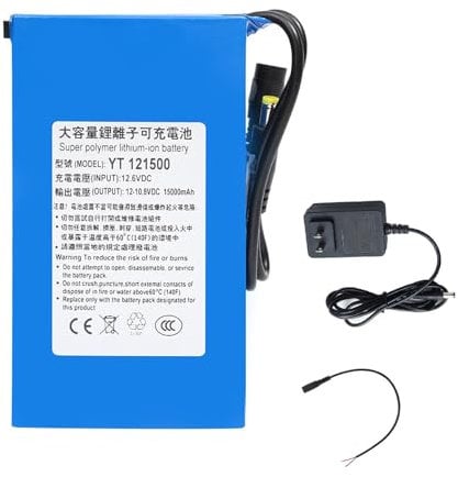 SSCYHT Batterie Lithium Portable 15000 mAh DC 12 V Batterie Li-ION Rechargeable pour caméras sans Fil/caméscopes/Bandes Lumineuses LED Batterie de Secours,No Light 12v 15000mah