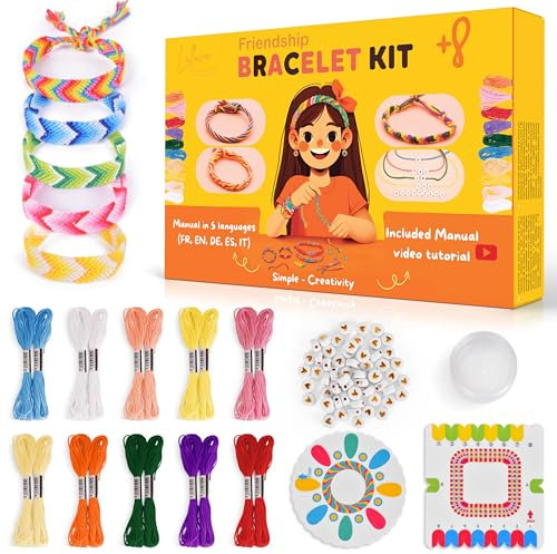 Set Braccialetti Kit Bambina per Crea – Braccialetti Kit Bambina Fai da Te | Regalo Bambino 10 Anni | Kits per la realizzazione di Bracciale dell'amicizia - Bracciale Amicizia DIY