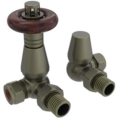 NRG Traditional Corner Central Heating Radiator Valve 15mm Thermostatic Lockshield Valves Antique Brass