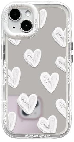 NITITOP Kompatibel mit iPhone 13 Hülle Niedliche Spiegel Liebe Herz Glitzernd Muster Mädchen Frau Weiß Design der Linsenblende Design Stoßfeste Glänzende Handyhülle - Weiß Liebe Herz