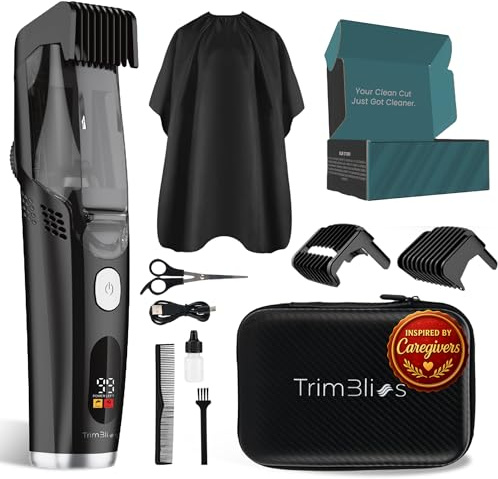 TrimBliss Vacuum Beard Trimmer for Men – Rechargeable Trimmer with Vacuum, Titanium Blade, Adjustable Comb, Waterproof Cordless Hair Clippers & Beard Kit for Less Mess Grooming