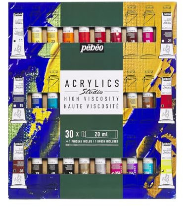 PEBEO Studio Acrylics-Set Peinture Acrylique, Couleurs complémentaires, 30 x 20 ml + Pinceau