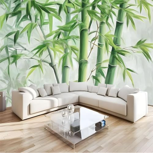 JEDTAKCT Fototapete Grüner Bambus Ölgemälde 400X280Cm - Seidetapete - Wandtapete - Orientalische Pflanzen Art Fototapete - Wand - Wandbilder Schlafzimmer Wohnzimmer Bildtapete Foto Tapete