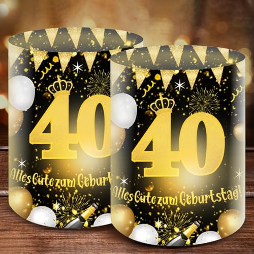 Moorle 12 Windlicht Tischdeko 40 Geburtstag, 40 Jahre Happy Birthday Tischdeko, Alles Gute zum Geburtstag Tischdekoration, Windlichter Deko für Teelichter oder Kerzen