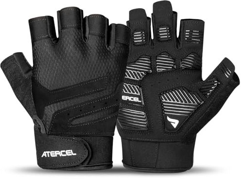 ATERCEL Fitness Handschuhe für Damen & Herren, rutschfeste Trainingshandschuhe für Krafttraining, Gewichtheben & Workouts, Atmungsaktiv & Leicht, Schwarz (Schwarz, M)
