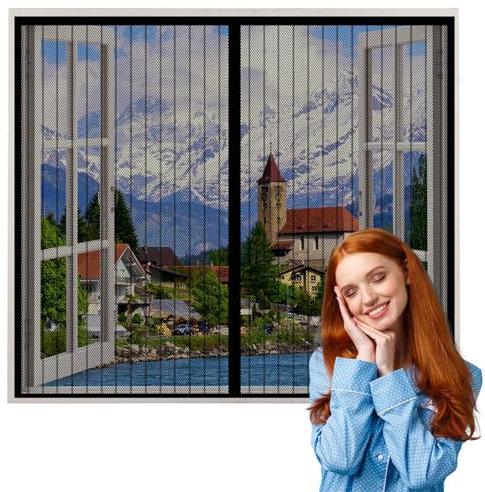 Magnet Fliegengitter Fenster, Schwarze Streifen Magnet Fliegengitter Tür, Fliegengitter Tür Insektenschutz Magnet Fliegenvorhang, Kinderleichte Klebemontage Ohne Bohren, Für Alle Fenster, 60x50cm