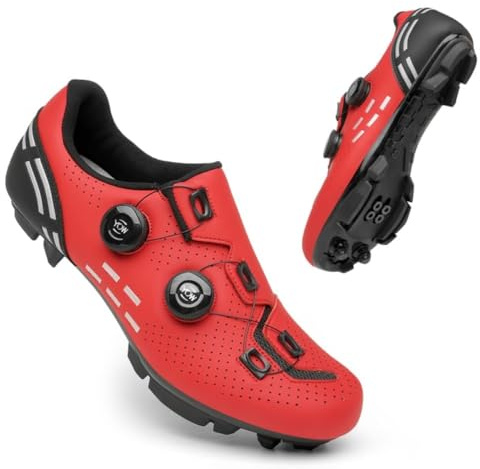 Cycling Shoes Mens Road MTB Cycling Shoes SPD-SL Compatible with Peloton Bike Indoor Outdoor Road Bike Riding Shoes Men's & Women's Black (Red-MTB,6)