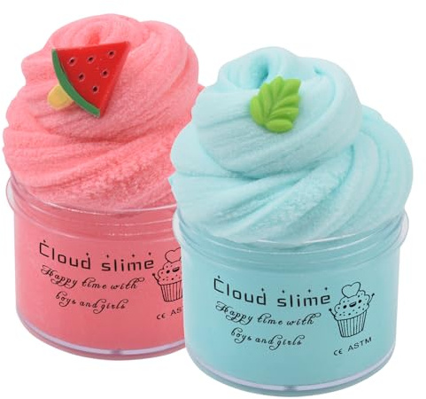 2 Pack Cloud Slime Kit, Scented DIY Slime Toys for Girls Boys, Squishy Sensory Toy Cute Stuff, Teenage Girl Birthday Gifts Party Favors Stocking Stuffers for 4 5 6 7 8 9 10 11 12 Year Old Kids