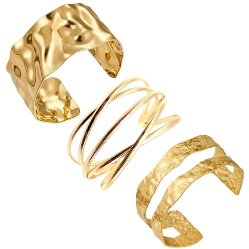 PcvGef 3 Stück Armreif Gold, Vintage Schmuck Armreifen Gold Damen, Elegante Bangles Für Hochzeit Party Alltag, Weihnachtsgeschenke, Verstellbare Offene Armreife