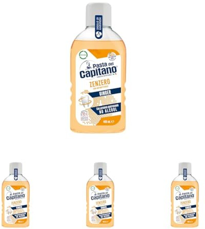 Pasta del Capitano, Collutorio Zenzero, Collutorio Quotidiano Senza Alcool, Garantisce un'Azione Rinfrescante, Con Antibatterico, 100% Made in Italy, Flacone da 400 ml (Confezione da 4)