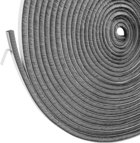 Inwee Joint Brosse Porte Coulissante Autocollante, 12M (L) x 9 mm (B) x 9 mm (D), Bande de Brosse Anti-poussière, Joint Fenetre Isolation Brosse Pour Fenetre Coulissante Pour Portes, Fenêtres – Gris