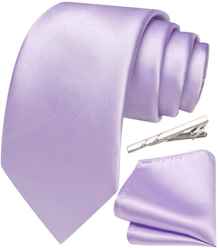 Ailisus Mens Solid Tie Satin Necktie and Pocket Square Set for Wedding | 3PCS tie,handkerchief,tie clip gift set,silk blend,wrinkle-resistant,easy to match,formal,party,prom,business,casual,ceremony