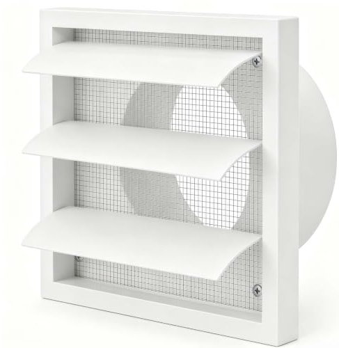 100mm Air Vent Covers for Walls with Flyscreen, for Tumble Dryer | Extractor Fan Vent Cover 140x140mm, Automatically to Block Cold Air, Dust & Draughts, for Bathroom, Kitchen, Exterior Walls