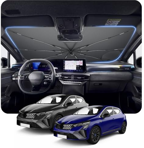 [2026 Actualización] BSTW Compatible con Renault Clio V 2020-2026 Parasol para Parabrisas, Parasol Plegable Automático Diseño con Cordón, Protector Solar y Protección UV Clio 5 Accesorios