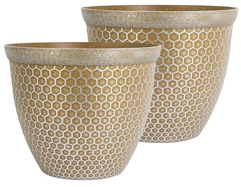 SG Plant Pots Outdoor - Modern Honeycomb Decorative Lightweight Plastic Planter with Stone Finish, Durable & Weather-Resistant for Home, Garden, Balcony & Outdoor Use, Large Floor Planter