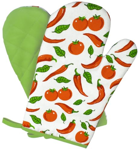 Ofenhandschuhe Kitchen, Chili Tomaten, grün, 1 Paar, PSA-Kategorie II bis 250°C hitzebeständig, geprüftes und zertifiziertes Produkt