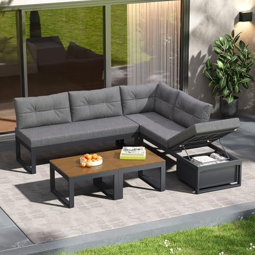 ECLIVON Conjunto de Jardin Exterior para 5 Personas, 5 Piezas, Set Muebles Jardin con 2 Mesa de Centro, Sofá Sillones con Cojines y Respaldo, Juego de Muebles de Jardín para Terraza Patio (Gris)