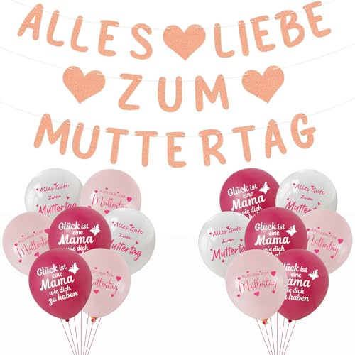 Muttertag Deko, Muttertag Ballon Banner, Geschenke Muttertag, Beste Mama Geschenk, Girlande Goldene Party für Alle Mütter (Alles Liebe zum Muttertag)