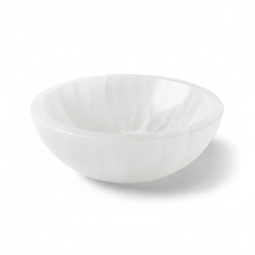 Genérico Cuenco de cristal de selenita natural, redondo, cuenco decorativo de cuarzo tallado a mano para la decoración del hogar. (15 Cm)