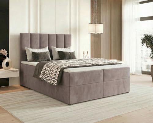Chilly. Boxspringbett Astoria - Bett 140x200 cm - Bettkasten und Stauraum - Matratze H2/H3 und Topper 4cm - Weicher Jasminstoff - Hellviolett
