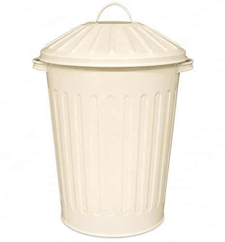 KetoPlastics 50L Cream Metal Bin with Lid – Steel Dustbin UK Made Powder Coated Steel Kitchen, Feed Store, Recycling & Storage Bin