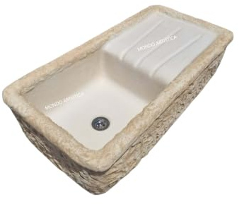 Lavandino Da Esterno Reversibile, Lavabo Per Giardino, Pilozzo Con Vasca E Gocciolatoio, Fontana 80x40x22 Cm, In Cemento Bianco E Polvere Di Marmo, Colore Sfumato Beige, Mondo artistica