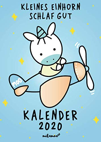 milamoo Kalender 2020 Kleines Einhorn Schlaf Gut: Taschenkalender Wochenplaner Familienplaner 2020 Din A5 mit Mondkalender, Geschenkbuch Mein Baby und ... - Motiv Moo im Flugzeug - Pastell Edition
