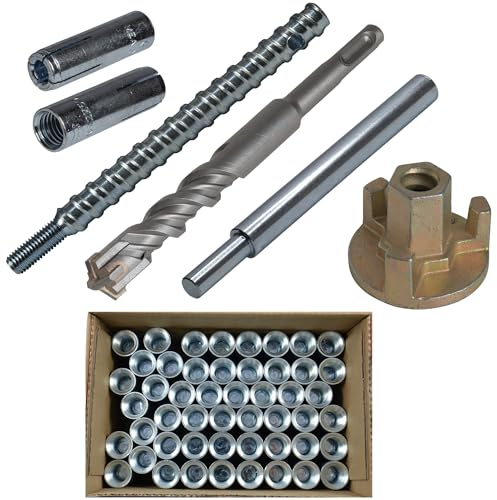 Befestigungsset Beton 54-teilig für Bohrdurchmesser 16 mm für Kernbohrständer inklusive Vierschneider-Hammerbohrer SDS-Plus