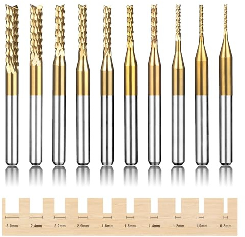 Titanium Coated Engraving Milling Cutter Carbide Bits, 0.8-3mm, 1/8'' Shank, 10 Pieces, for Dremel Rotary Tools