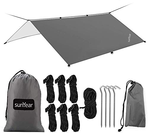 Hammock Rain Fly Tent Tarp Provides Effective Protection Against Rain, Snow. 32ft Long Ridgeline. Big 9.8x9.5ft Durable, Waterproof 210D Oxford. 6 Reflective Guy Lines, 2 Stuff Sacks. Easy Assembly