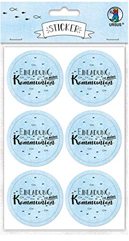 Ursus 59510011F - Sticker Einladung zu meiner Kommunion, hellblau, 24 Stück, selbstklebend, Durchmesser ca. 4,8 cm, ideal für Scrapbookung, Kartengestaltung und zur Dekoration