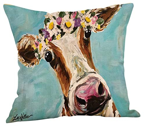 FeiliandaJJ Kissenbezug Tier Ölgemälde Kuh Muster Kissenhülle Super Weich Home Dekoration Kopfkissenbezug Pillowcase Sofakissen für Wohnzimmer Sofa Bed,45x45cm (A)