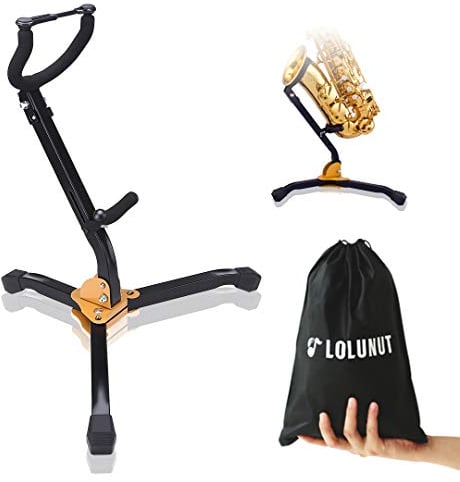 LOLUNUT Saxophone Stand, Foldable Alto/Tenor Sax Stand, Adjustable Metal Triangle Base Design
