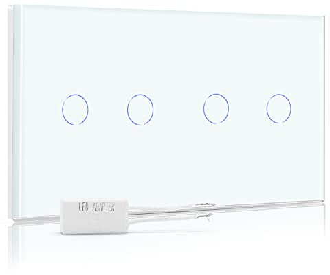 BSEED Dimmer Schalter Led Dimmer Touch Lichtschalter 2-fach 1 weg +2-fach 1 weg Glas Touch Schalter Weiß Touchscreen-Funktioniert mit dimmer LED-Glühlampen