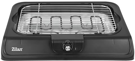 Zilan, Elektrischer Grill, Temperatureinstellung in sanfter Temperatur, Wasserbehälter, abnehmbare Teile, Heizrohr aus Edelstahl mit Thermostat, Leistung von 2000 W