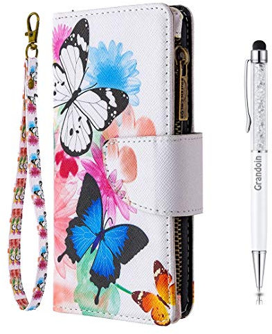 Grandoin für Samsung Galaxy S9 Plus Hülle, Handyhülle im Brieftasche-Stil, Handytasche PU Leder Reißverschluss Klappbarer Flip Cover Bunte Muster Case Schutzhülle (Zwei Schmetterlinge)
