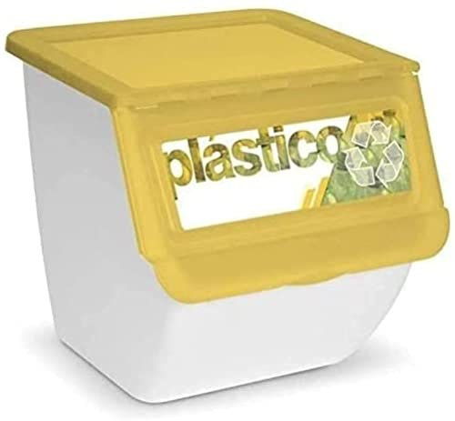 TIENDA EURASIA® Cubos de Basura de Reciclaje para Cocina Apilables. Contenedores de 36L (Papel - Vidrio - Plastico). Medida 39x39x36 cm (Amarillo PLASTICO)