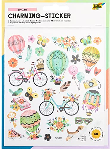 folia 18212 - Charming Sticker, Spring I, 60 Sticker, in verschiedenen Motiven, einfach von der Folie abzuziehen